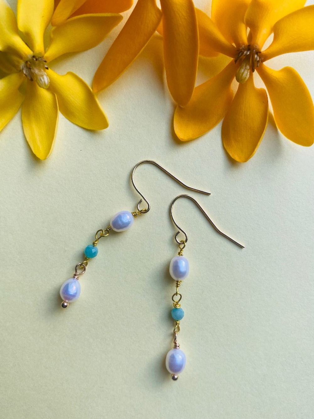 Handmade Freshwater Pearl Earrings with Amazonite